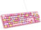 MOWUX Teclado de ordenador con cable, Plug and Play, teclado redondo retro USB para máquina de escribir, teclado con cable de tamaño completo con soportes plegables para computadora portátil y PC de