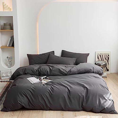 AShanlan Bettwäsche 140x200 Anthrazit 2 Teilig 100% Microfaser Einfarbig Bettwäsche Set mit 1 Kissenbezüge 70x90 cm Dunkelgrau Bettwäsche mit Reißverschluss Weich und Bügelfrei