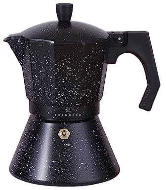 EDENBERG - Induktions-Mokkakanne Marble - Aluminium-Kaffeemaschine für 6 Espresso-Tassen - 600 ml - Kleiner Reise-Mokkakocher - Edelstahl - mit Druckventil zur Sicherheit - Geeignet für alle Herdarten