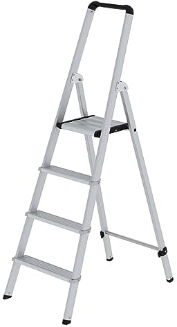 PROREGAL ML Escabeau à marches | 1 côté | Aluminium anodisé | 4 marches | Échelle télescopique, escabeau double, échelle double