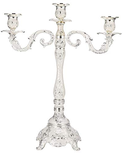 Belupai 3-armiger Metall-Kerzenhalter, Europäischer Retro-Kerzenständer, Exquisiter Hochzeits-Kerzenhalter für Weihnachten, Halloween, Party, Feiertag, Tischdekoration, Heimdekoration(Silber)