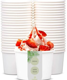 DeinPack 1000 Eisbecher 240 ml | Universal Karton weiß unbedruckt rund | Umweltfreundlich, Universal Karton, Für Eis, Dessert, Fingerfood, Vorspeisen, Snacks, Weiß unbedruckt, Rund
