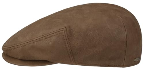 Stetson Kent Calf Leather Flatcap - Braune Mütze aus Leder - Elegante Schiebermütze mit Baumwollfutter - Herren - Herbst/Winter braun XL (60-61 cm)