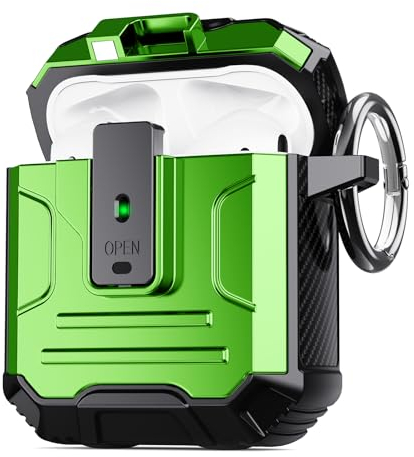 DASFOND Hülle Schutzhülle und Haut Case für Airpods 2 & 1, [Front-LED Sichtbar] [Kabelloses Laden] Robuste Stoßfeste Ganzkörper Schutzhülle 360 Grad mit Karabiner für Airpods 2 & 1, Grün