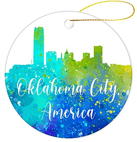 Weihnachtsbaumschmuck 7.3cm, Amerika-Oklahoma City Runde Keramik Ornament Ideal Weihnachtsschmuck Andenken Christbaumschmuck Anhänger Für Hausdeko Party Weihnachtsbaum