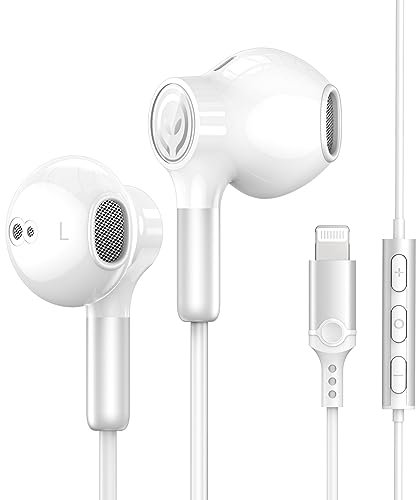 Lightning Headphones [MFi Certified] Lightning Connector Wired iPhone Earphones In-Ear Earbuds(Built-in Microphone & Volume Control) Compatible with iPhone 14/14 Plus/13 Pro Max/12/11/XS/XR/8/7- White