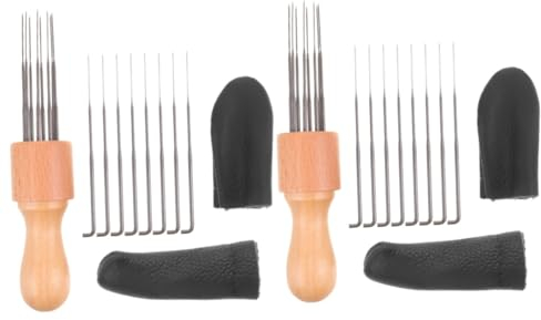 Lurrose 2 Juegos kit de materiales de bricolaje aguja de coser aguja de fieltro de metal punzón de aguja agujas de costura herramienta de fieltro manejar Fieltro de la aguja Púa