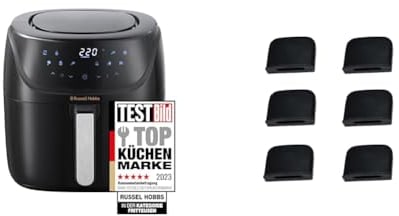 Russell Hobbs Heißluftfritteuse Set: L 4l [sehr kleines Gehäuse|7 Kochfunktionen|10 Programme] AirFryer 27160-56 + Ersatzteil Gummifüße für Grillplatte [6 Stück] N700685