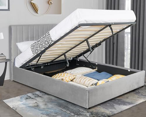 Blisswood Ottoman Bed With Memory Foam Mattress, 5ft King Upholstered Bed Frame, Ottoman Bed With Storage Gas Lift End Opening Wooden Slats King Size Bed Frame (5ft King With Mattress Included)