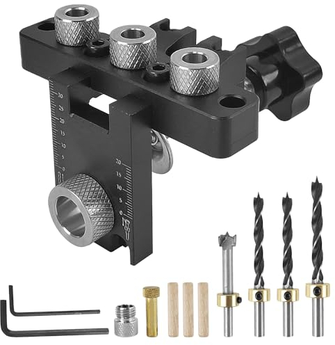 Set da 14 Pezzi Dima per Spinatura Legno, Alluminio Dima per Fori a Tasca, 8/10/15 MM Spinatrice per Legno, 3 In 1 Fori a Tasca per Legno, Set di Punte di Posizionamento. (nero)