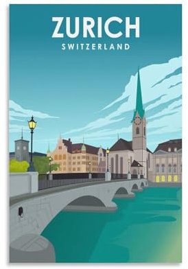 Jdheeh Vintage-Poster auf Leinwand, Motiv: Zürich Schweiz, Wanddekoration, Poster, 20 x 30 cm