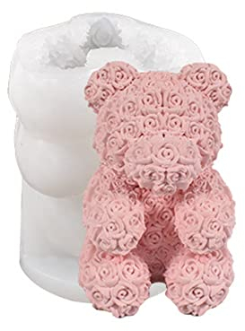 BABYVIVA Silikonform für Valentinstag, Rosenbär, Kerze, Tier, Gips, Silikonform, Desktop-Ornamente, Form für Bastelarbeiten, Heimdekoration