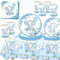 MORAINJAY 69P Baby Blue Tableware Set for Boy,Blue Elephant Table Decors for Baby Shower Party,Paper Plates Cups Napkins Tablecloth Baby Shower Party Supplies for 16 Guests
