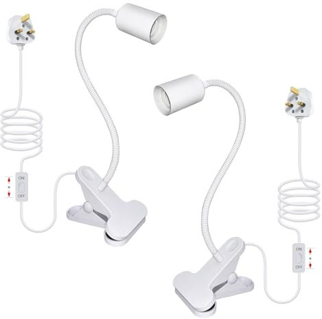 Clip on E27 Lamp Holder 2 Pack Clamp Light Bulb Holder Clip on Lamp with On/Off Switch Plug Flexible Reading Light Stand Clamp Lamp Fixture Clip on Bedside Light Clip on Spotlight Light for Bedroom