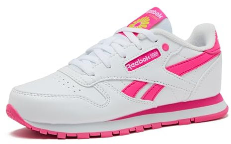 Reebok Cl Leather Ftwwht Scarpe da ginnastica basse da ragazzo, Bianco Rosa Elettrico Giallo, 1.5 Little Kid