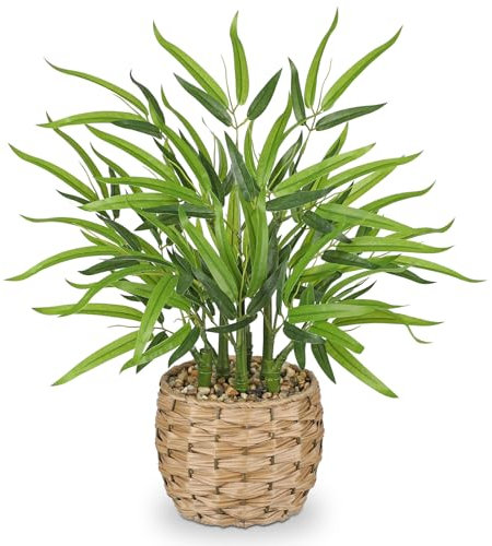 Arborus Künstlicher Bambus Kunstpflanzen 49 cm Künstliche Pflanzen Bambus Deko Kunstpflanze im Weidenkorb Dekopflanze für Boho Deko Tisch Regal in Küche im Wohnzimmer Schlafzimmer