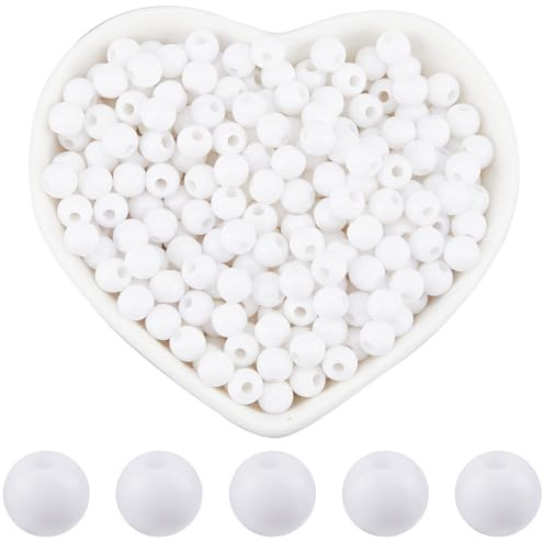 SOFPLATE 1000 Stück 6mm Weiße Perlen Acrylperlen 6mm Matt Großpackung Glatte Kleine Runde Lose Perlen Kunststoff Schmuckkugeln Abstandsperlen Zur Schmuckherstellung Armbänder Halsketten Ohrring