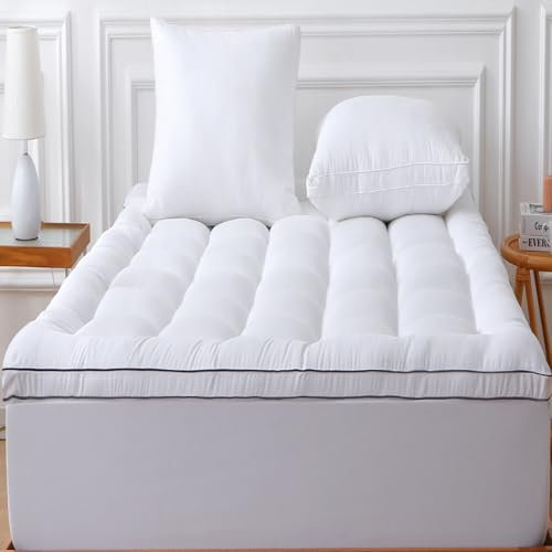 Matratzenauflage, Queen-Size-Viskose, gewonnen aus Bambus, kühlende dicke Kopfkissen-Oberseite, passend für 20,3 - 50,8 cm tiefe Matratzen, Pad für Rückenschmerzen, extra Plüsch, extra tief