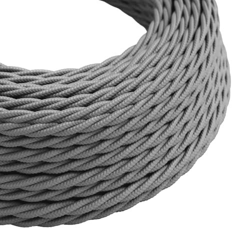 DC VOLTAGE 3 Core Twisted Electrical Cable 2m Antique Fabric Cloth Covered Braided Wire Flex Cord 6.5ft 3 Core Twisted Flex Braided Cables Lighting Lamp Vintage 10ft Flexible Textile Cable (Grey)
