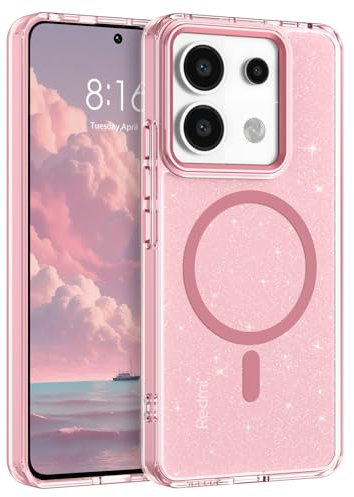 YINLAI Coque à Paillettes pour Xiaomi Redmi Note 13 Pro, Magnétique Compatible avec MagSafe, Etui Bling Cristal, Housse de Téléphone Antichoc Anti-Rayures Case pour Xiaomi Redmi Note 13 Pro 5G, Rose