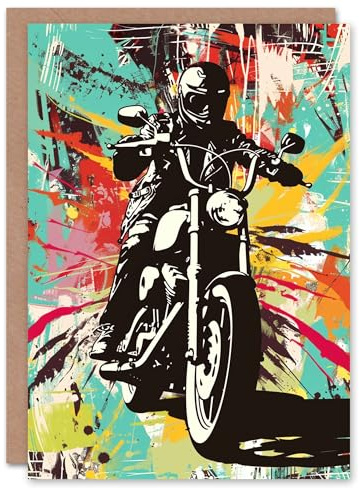 Artery8 Biker Culture Motorcycle Colourful Stencil Art Blank For Him Or Her Art Birthday Card