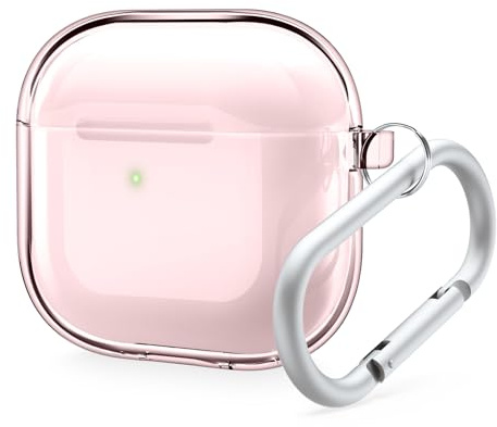 elago Transparente Hülle für AirPods 4 | kabelloses Laden, Karabiner inklusive, transparentes Design, vergilbungsresistent, stoßfest, Rundumschutz (Lovely Rosa)