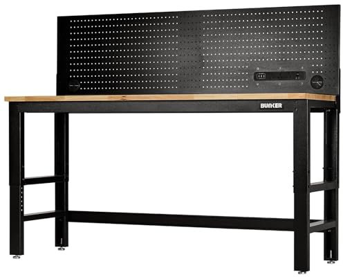 BUNKER 28098 Workbench with Hardwood Worktop and Power Pegboard, 1829mm