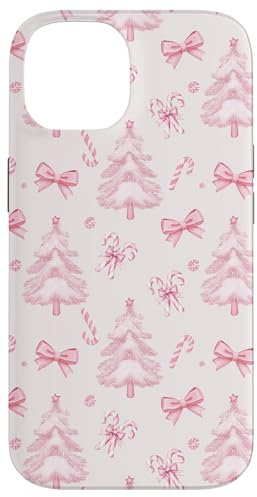 Aesthetic Preppy Pink Bows Candy Canes Christmas Tree Bow Case for iPhone 14