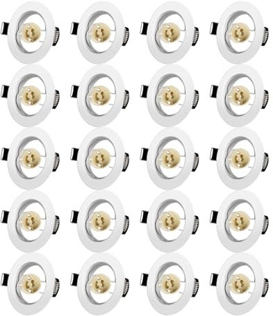 Marco Foco Empotrable, Blanco Redondo Metálica, Incl. Zócalo GU10 Para Lámparas, Agujero 55-70mm, Para Lámparas De Led O Halógena, Marco Empotrado Ojo de Buey, Para Baño Sala Cocina, etc.,20 Pack