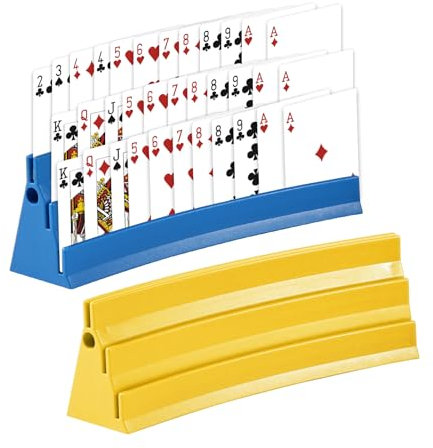2X Spielkartenhalter Plastik zum Hinstellen - Kartenhalter mit Filzstreifen für Spielkarten - Spielkartenständer für Senioren und Kinder - Card Holder Erwachsene - Freisprech Kartenständer - 2er Set