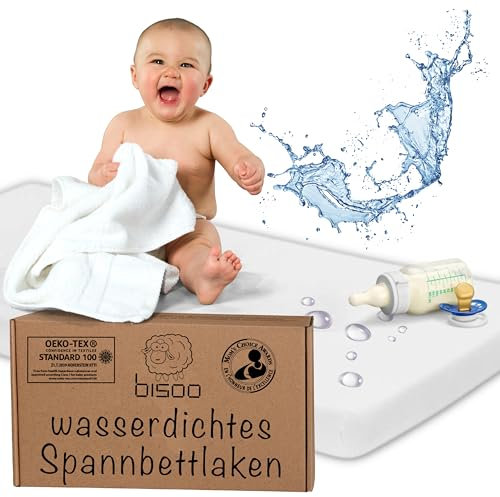 Bisoo Spannbettlaken Beistellbett 50x90 - wasserdichte Bettlaken Matratzenschoner Baby 100% Baumwolljersey Öko-Tex - Kompatibel Kindercraft Fabimax - 1 Stück Weiß 90x50