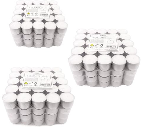 pajoma® Teelichter 300 Stück, Weiß | unbeduftete Teelichter | Brenndauer: 8 Std. - 20 g Wachsgewicht, 25 x 38 mm | Gastro, Hochzeit, Dekorieren, Feiern, Entspannen, Outdoor, Party