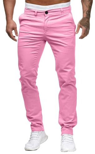 Pantalon chino extensible pour homme - Coupe ajustée - Coupe ajustée - Pantalon chino décontracté - Pantalon de travail décontracté - Pantalon chino tendance avec poches confortables, rose, L