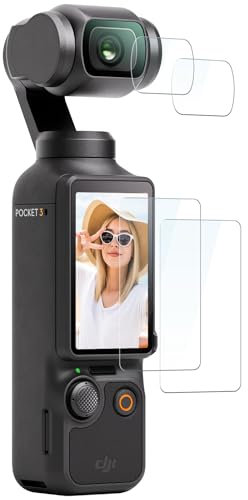 Beukei Verre Trempé pour Dji Osmo Pocket 3, 2 Pièces Ecran Trempe, 2 Pièces protection d'objectif, Haute Sensibilité, Sans Bulless Verre de Protection