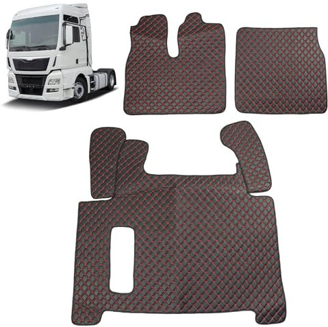 LKW Fußmatten Für Man TGX 2017-2020 Schwarz mit ROTE Stitche mit 2 Schubladen Interieur Zubehör