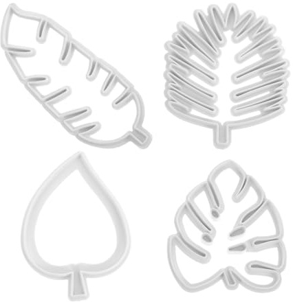 4 Stück Blatt Fondant Ausstecher,Tropische Blatt Keksformen,Blätter Ausstechformen Set,Hawaii Palme Keksausstecher Palmenblätter Form für DIY Cupcake Kuchen Backen Zuckerguss Fondant Dekoration