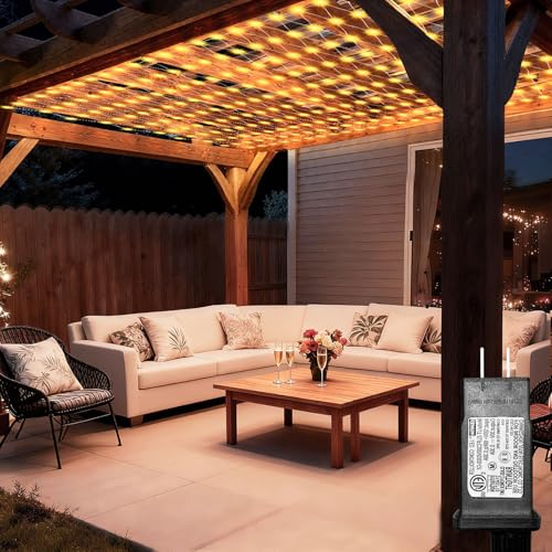 Lovelite Filet lumineux de 3 x 3 m, 280 DEL, 8 modes, minuterie, étanche, connectable, fil transparent, grande taille pour buissons, terrasse, pergolas, jardin, vacances, fête – Blanc chaud