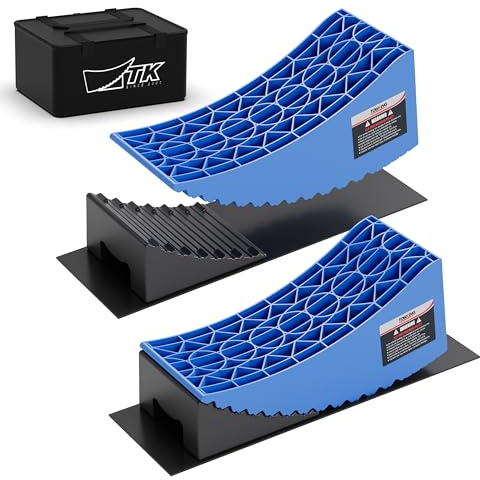 TOWKING Auffahrkeile 1Set/2pcs,bewährte Auffahrkeile für Wohnmobil, Wohnwagen & Anhänger,Tragfähigkeit bis zu 13,6 Tonnen,kinderleichtes & Stufenfreies Nivellieren (Blau + Schwarz)