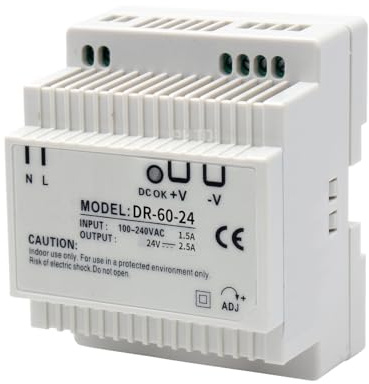 Behogan Hutschienen Netzteil 24V 2.5A DIN Rail Netzteil Schaltnetzteil Industriell mit Einstellbarer Ausgangsspannung für Industrieautomation