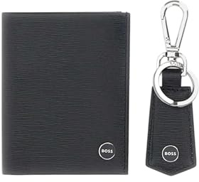 BOSS Leder Kartenetui Schlüsselanhänger Gift Set Bifold Wallet/Keyring Black schwarz
