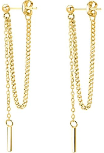FRCOLOR Boucles Oreilles Pendantes Chaîne Doré K Barres Fines Élégantes pour Femmes et Filles Bijoux et Durables Style Minimaliste