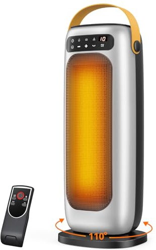 Heizlüfter Energiesparend, 35dB Leise & Kraftvoll 1500W PTC Keramik Heizlüfter mit Fernbedienung, 4 Modi, 110° Oszillation, 1-10Std Timer, Überhitzungs & Kipp, Klein Elektrische Heizung für Innenräume