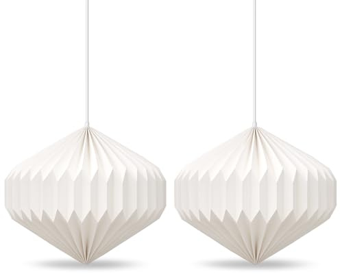 Handmade Origami Paper Lantern Lampshade – Japanese-Style Pendant Ceiling Light Fixture,Eco-Friendly Paper Light Shade for Home Décor,Bedroom,Living Room,Ambient Lighting Decoration (Two Lampshades)
