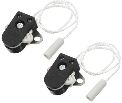 HOMSFOU 2pcs Black Pull Cord Switch for Bathroom Light Metal Plate, CE Certified 2A 250V, Suitable for Wall and Ceiling Light Pulls