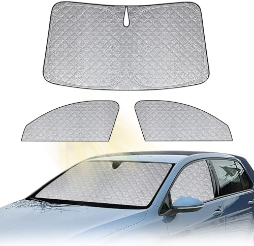 3PCS Sonnenschutz Auto Frontscheibe für VW Golf 7 2014-2021, Internes Thermomatte Set UV-Schutz Auto Windschutzscheibe Sonnenschutz