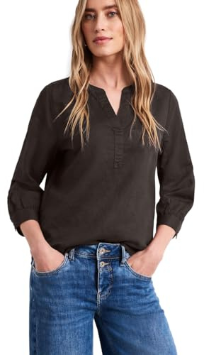 Street One Damen Bluse mit Split Neck aus Leinenmix