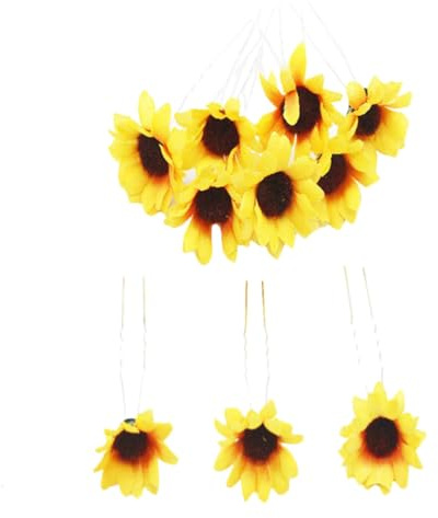 10 Pièces Pinces à Cheveux Tournesol de Mariage, Tissu Soie | Jaune, Tige Fer, Style Élégant et Simple, pour Mariage Plage, Femmes et Filles