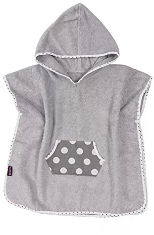 Puckdaddy Smilla | Punkte-Muster | Badeponcho 57x84cm | 100% Baumwolle | OEKO-TEX geprüft | Kinder Badehandtuch mit Kapuze | Weicher und saugfähiger Bademantel für Jungen und Mädchen