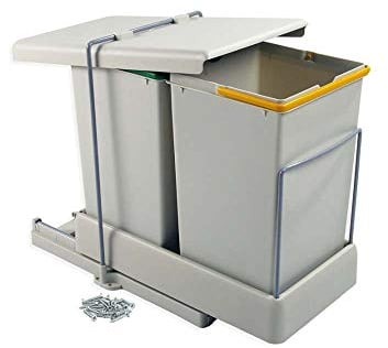 Emuca 8077221 8077221- Contenedores de reciclaje fijación Inferior y extracción automática con 2 vasos de 14 litros