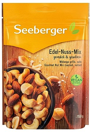 Seeberger Edel-Nuss-Mix 12er Pack: Nuss-Kern-Mischung aus leckeren Erdnusskerne, Mandeln, Cashewkerne und Macadamias - geröstet & gesalzen, vegan (12 x 150 g)